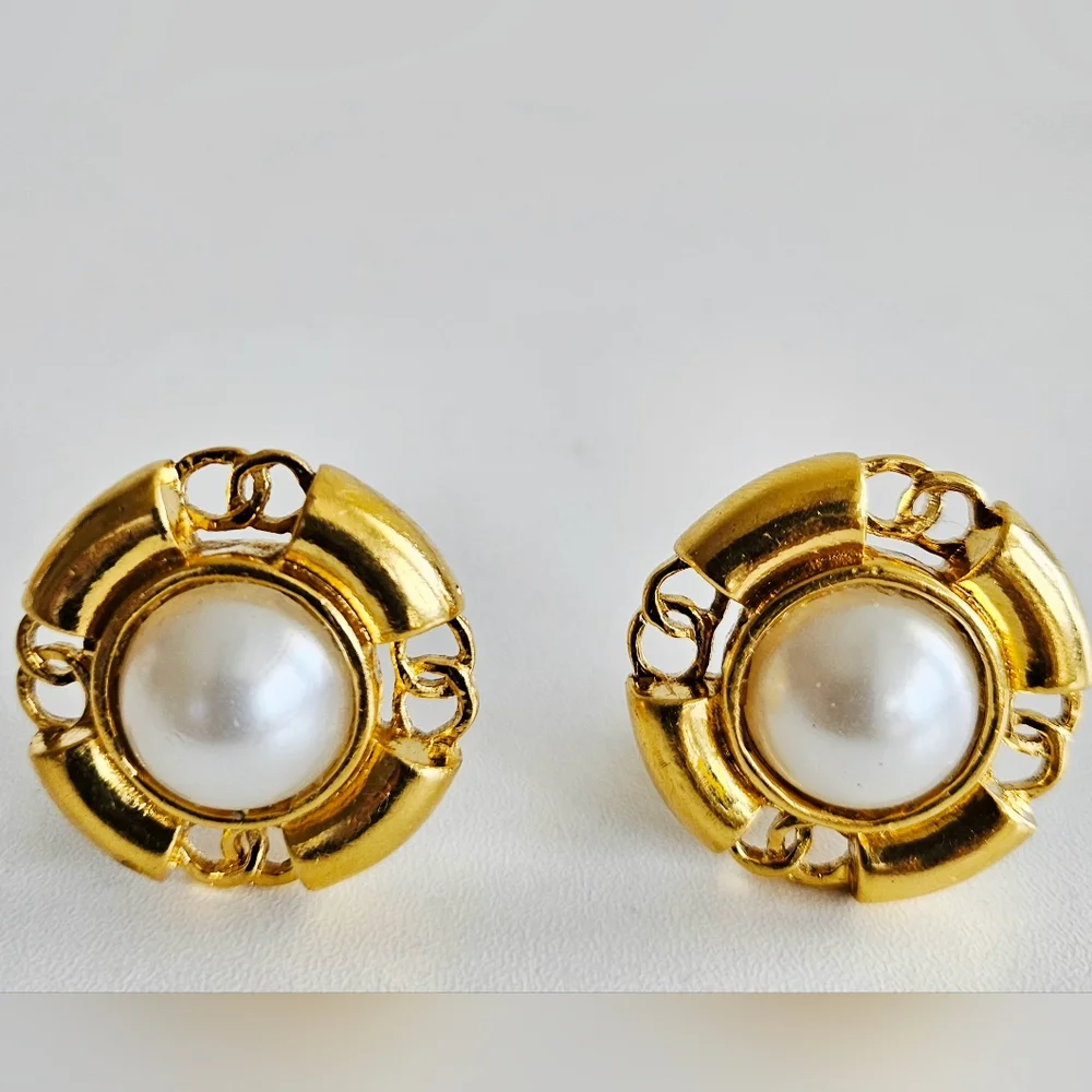 Chanel 24K Gold-plated 4 CC Pearl Earrings